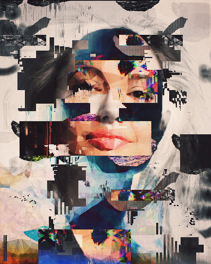 Angelina Jolie mosaic portrait, abstract, Angelina Jolie, glitch art, Fond d'écran HD, fond d'écran de téléphone