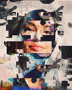 アンジェリーナ・ジョリーのモザイク画、抽象、アンジェリーナ・ジョリー、グリッチアート、 HDデスクトップの壁紙 HD wallpaper