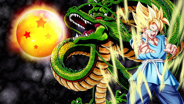خلفية رقمية Son Goku و Shenron ، Dragon Ball ، Son Goku ، Super Saiyan، خلفية HD