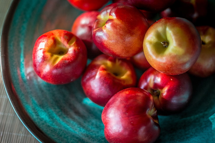 plate of apples, nectarines, fruit, plate, HD wallpaper