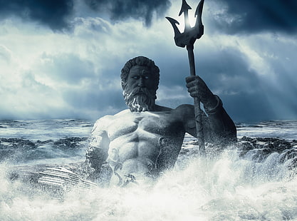 God of the Sea, Aero, Creative, Ocean, ancient, Greek, religion, Poseidon, myth, trident, protector, TwelveOlympians, HD wallpaper HD wallpaper
