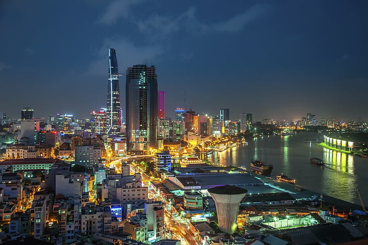 ville, Ho Chi Minh, paysage urbain, lumières de la ville, gratte-ciel, Fond d'écran HD