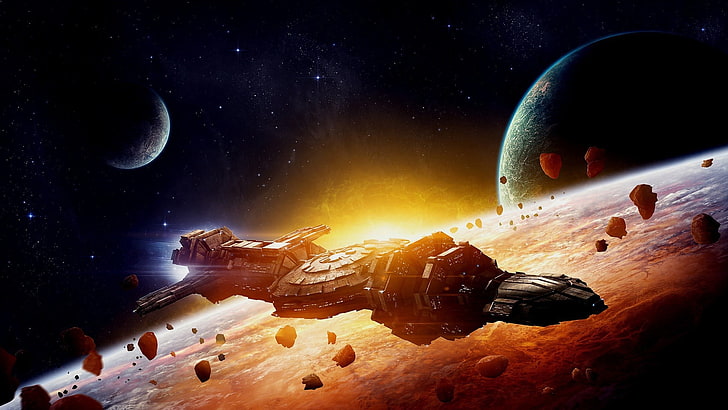 schwarze Raumsonde digitale Tapete, Grafik, Science Fiction, Raumschiff, HD-Hintergrundbild