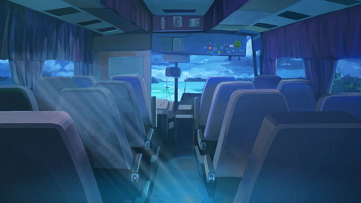 buses, clouds, night, Everlasting Summer, moonlight, HD wallpaper