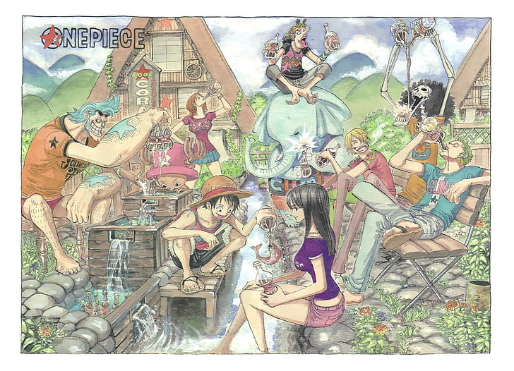 One Piece-affisch, One Piece, Monkey D. Luffy, Nico Robin, Roronoa Zoro, Sanji, Brook, Usopp, Nami, Tony Tony Chopper, Franky, anime, HD tapet