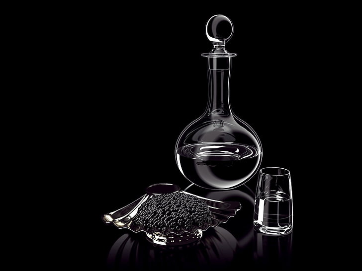 decanter with drinking glass wallpaper, carafe, caviar, serving, dinner, HD wallpaper