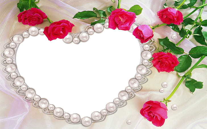 Рамка за сватбен фотоалбум Фото перлено сърце и рози 2560 × 1600, HD тапет