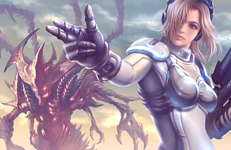 braune Haare weiblichen Anime Charakter Illustration, Starcraft, Diablo, Helden des Sturms, Nova, Nova Terra, HD-Hintergrundbild HD wallpaper