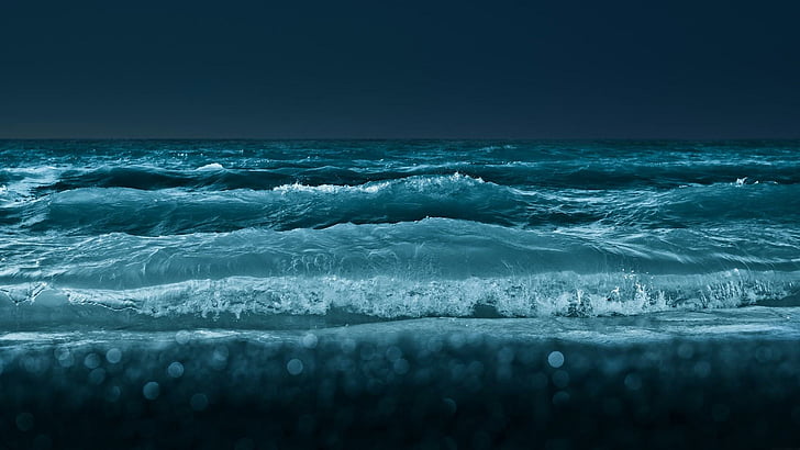 sea, night, beach, wave, water, tide, nature, HD wallpaper