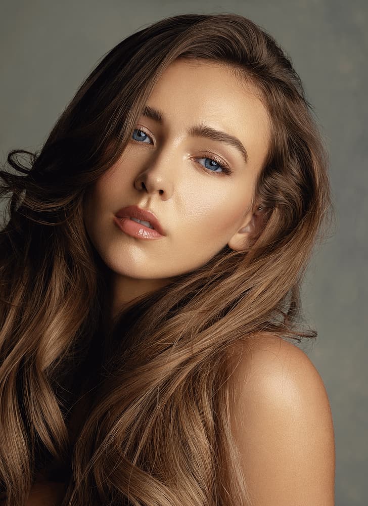 Rachel Cook, women, model, blue eyes, face, simple background, HD wallpaper