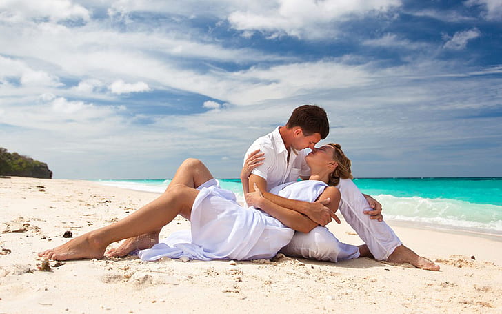 Cinta romantis-ciuman-musim panas-laut-pantai-pasangan Romantis-HD Wallpaper untuk Ponsel-Tablet dan PC-1920 × 1200, Wallpaper HD