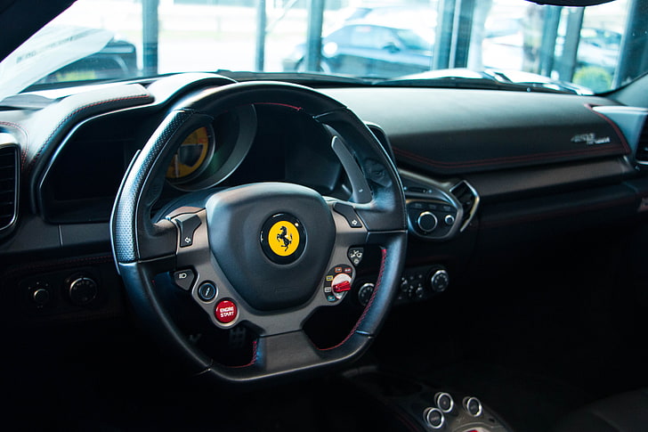 black and red car steering wheel, car, Ferrari, car interior, Ferrari 458 Speciale, HD wallpaper