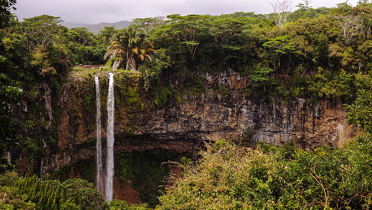 clear waterfall, landscape, waterfall, mountains, HD wallpaper