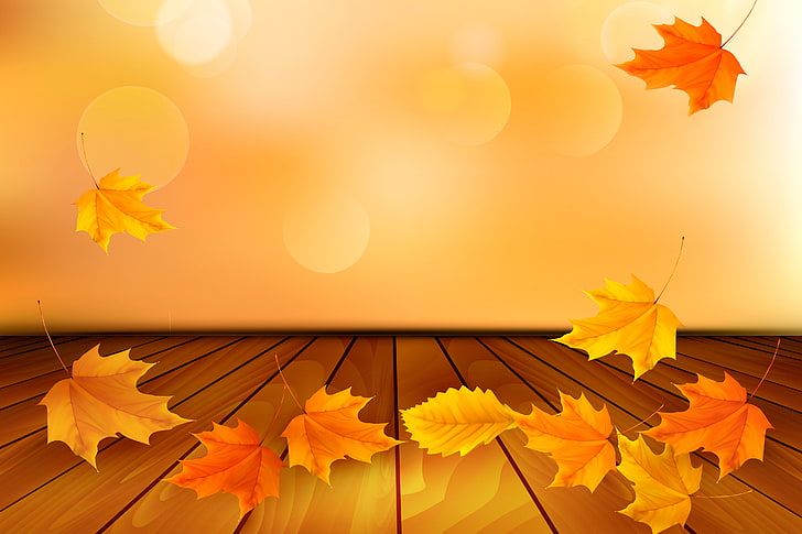orange maple leaves illustration, leaves, background, autumn, maple, HD wallpaper