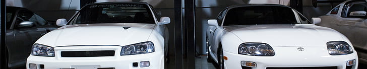 samochód, Nissan GTR R34, Toyota Supra, potrójny ekran, Tapety HD