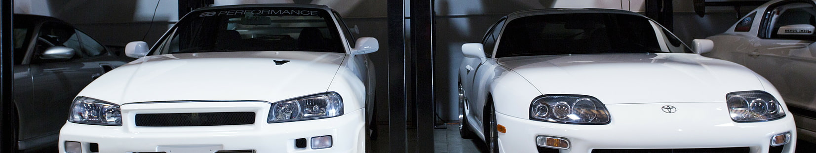 carro, Nissan GTR R34, Toyota Supra, tela tripla, HD papel de parede HD wallpaper