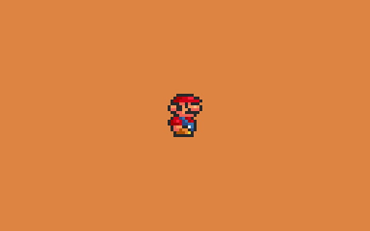 Mario 8-Bit Orange Nintendo HD, super mario character, video games, mario, orange, nintendo, 8, bit, HD wallpaper