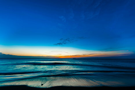 foto de lapso de tempo do mar na costa durante o pôr do sol, DSC, jpg, lapso de tempo, foto, mar, costa, praia do sol, batangas, paisagem, pôr do sol, natureza, praia, céu, crepúsculo, paisagem, litoral, água, azul, belezaNa natureza, nuvem - céu, verão, HD papel de parede HD wallpaper