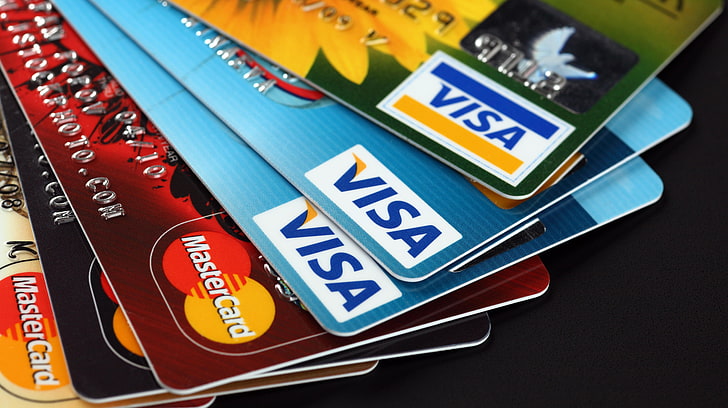 plastique, argent, cartes de crédit, Visa, Fond d'écran HD