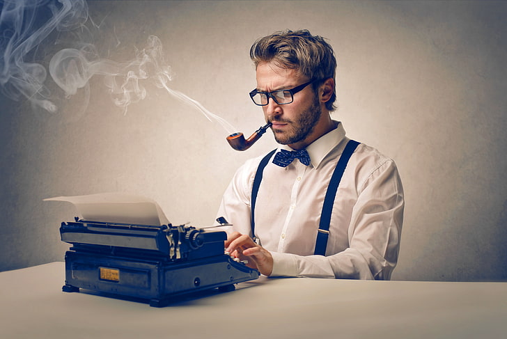 писатели, очки, мужчины, пишущие машинки, курение, HD обои