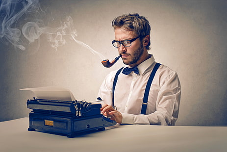 писатели, очки, мужчины, пишущие машинки, курение, HD обои HD wallpaper