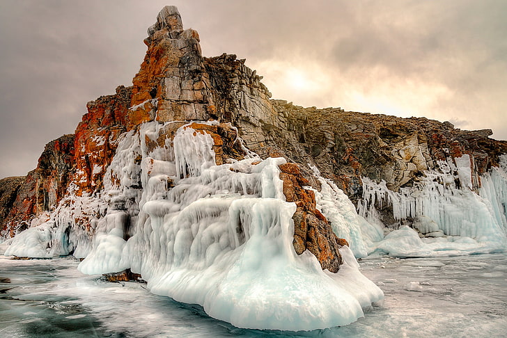 lake, stones, ice, Baikal, HD wallpaper