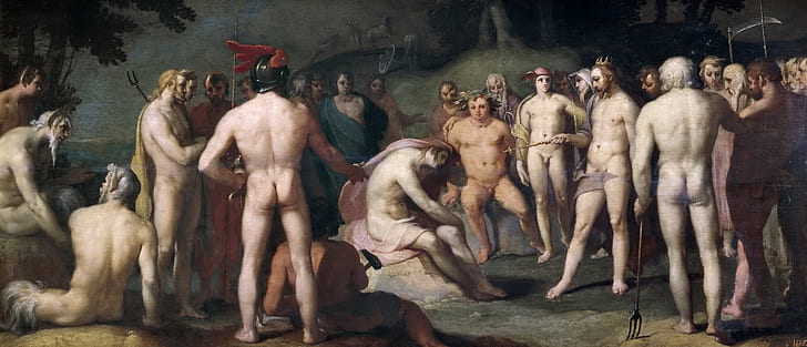quadro, mitologia, condenação de Apolo, Júpiter e outros deuses, Cornelis Cornelissen, HD papel de parede