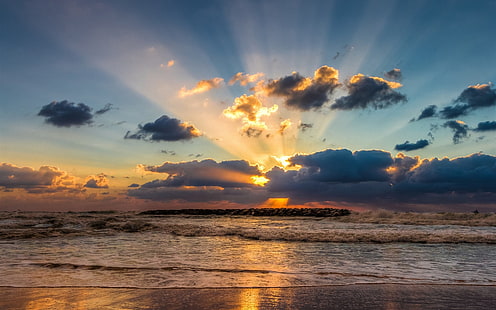 Sonnenuntergang Meer, Küste, Wolken, Wellen, Sonnenuntergang, Meer, Küste, Wolken, Wellen, HD-Hintergrundbild HD wallpaper