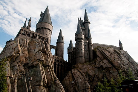 graue Betonburg, Schlösser, Hogwarts Castle, HD-Hintergrundbild HD wallpaper
