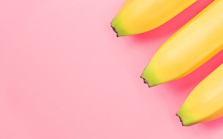 Makanan buah pisang kuning latar belakang merah muda, Wallpaper HD