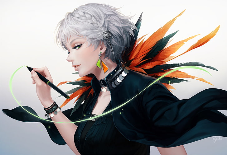 Anime Mädchen, silbernes Haar, kurz, halb realistisch, Anime, HD-Hintergrundbild
