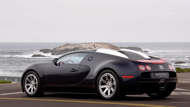 black Mercedes-Benz sedan, Bugatti Veyron, Bugatti, car, vehicle, HD wallpaper