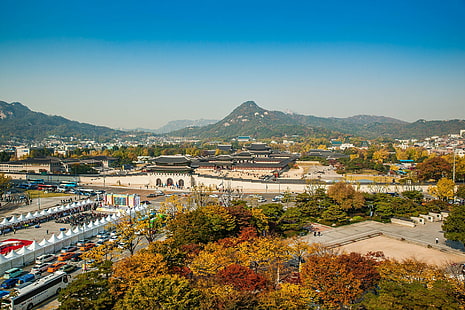 Королевский дворец Кореи, вид сверху на город в дневное время, королевский дворец, Корея, династия, Хосеон, Гён Бок Гунг, HD обои HD wallpaper