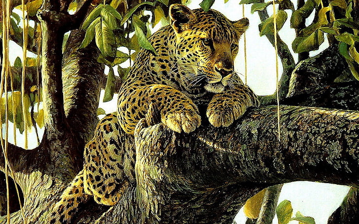 brown leopard, leopard, predator, drawing, art, HD wallpaper