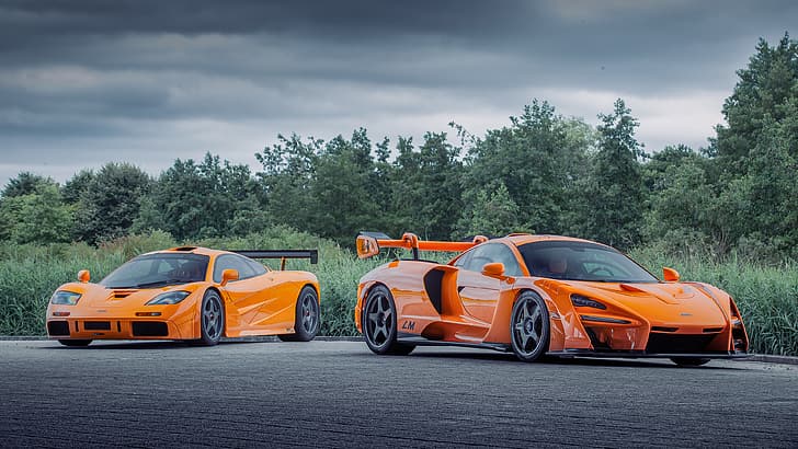 Макларен Сенна, McLaren F1 LM, автомобиль, транспортное средство, суперкары, оранжевые автомобили, HD обои