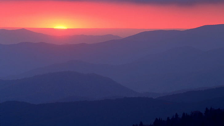 Great Smoky Mountains, zachód słońca, przyroda, 1920x1080, góra, wielkie zadymione góry, tennessee, Tapety HD