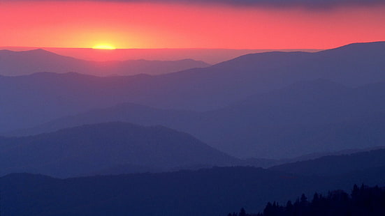 Great Smoky Mountains, พระอาทิตย์ตก, ธรรมชาติ, 1920x1080, ภูเขา, ภูเขาที่มีหมอกควันขนาดใหญ่, เทนเนสซี, วอลล์เปเปอร์ HD HD wallpaper