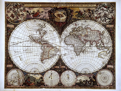 mapa del mundo primitivo Nova Totius blanco, negro y marrón, tierra, mapa mundial, viaje, diferente, Fondo de pantalla HD HD wallpaper