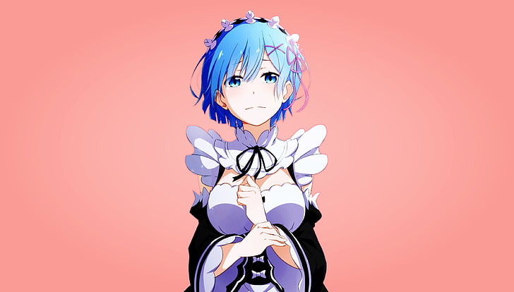 женски аниме герой със синя къса коса дигитален тапет, Rem (Re: Zero), аниме, Re: Zero Кара Хаджимеру Исекай Seikatsu, HD тапет