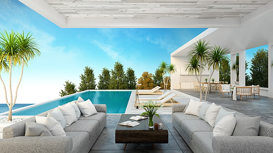 maison, chambre, meubles, piscine, luxe, Fond d'écran HD HD wallpaper