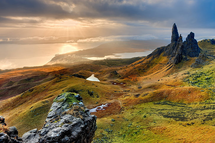 isle, skye, landscape, scotland, man, storr, old, Wallpaper HD