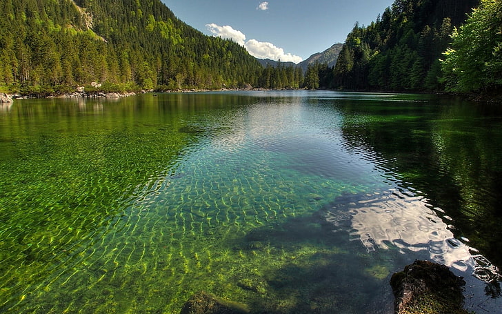 Clear water crystal lake-HDR Photography Wallpaper, clear body of water, HD wallpaper