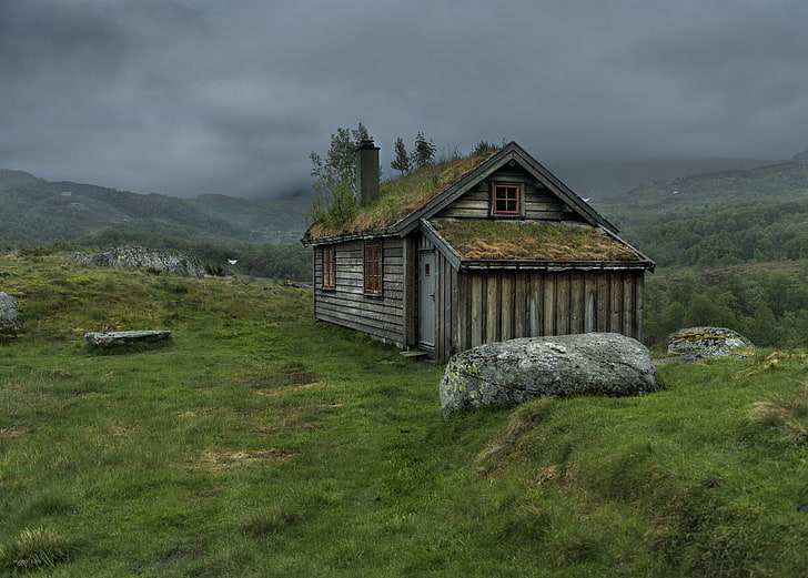 musim panas, gunung, awan, rumah, Norwegia, Rogaland, Gullingen, Wallpaper HD