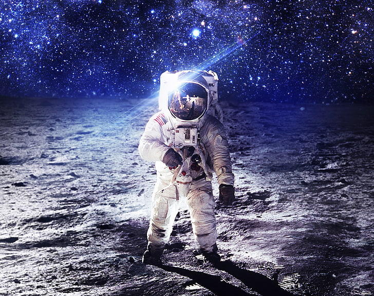 Manusia di Bulan, kertas dinding astronot, Luar Angkasa, Bulan, Perjalanan, angkasawan, Misi, Astronot, orang, Kosmonot, Wallpaper HD