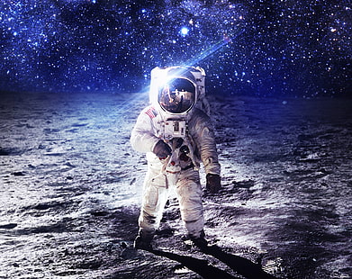 Manusia di Bulan, kertas dinding astronot, Luar Angkasa, Bulan, Perjalanan, angkasawan, Misi, Astronot, orang, Kosmonot, Wallpaper HD HD wallpaper