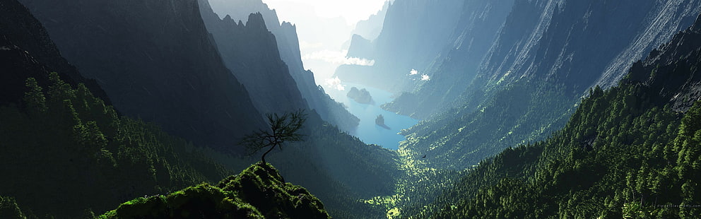 Panorama, Natur, Landschaft, 3D, digitale Kunst, HD-Hintergrundbild HD wallpaper