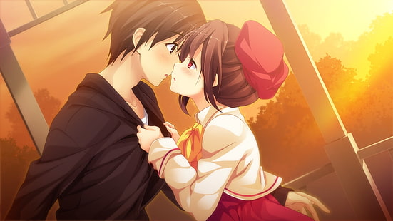 Anime Paar, Romantik, Sonnenuntergang, Anime, HD-Hintergrundbild HD wallpaper