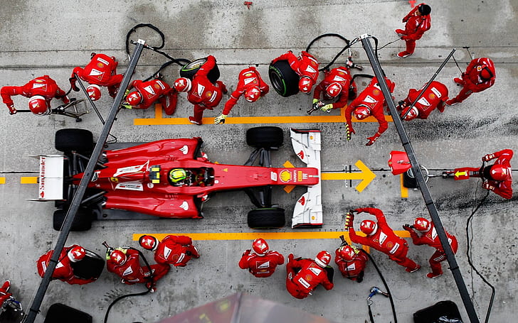 Fórmula 1, Ferrari, parada en boxes, deporte, automóvil, autos de carrera, carreras, Fondo de pantalla HD