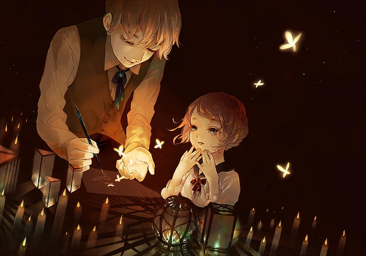 anime, schoolgirl, candles, HD wallpaper
