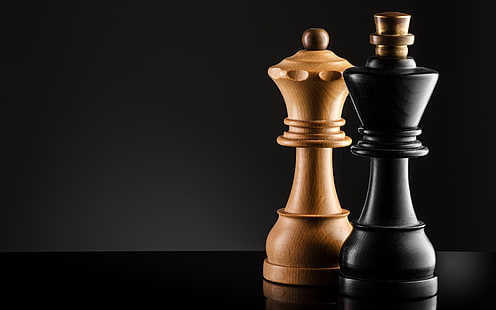 Шахматные фигуры, шахматные фигуры коричневой королевы и черного короля, Спорт, Другое, шахматы, фигуры, HD обои HD wallpaper